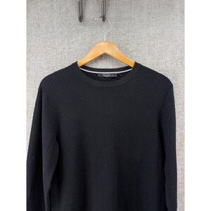 Jack & Jones Premium Mens Med Black Knit Textured Crew Neck‎ Sweater Preppy New